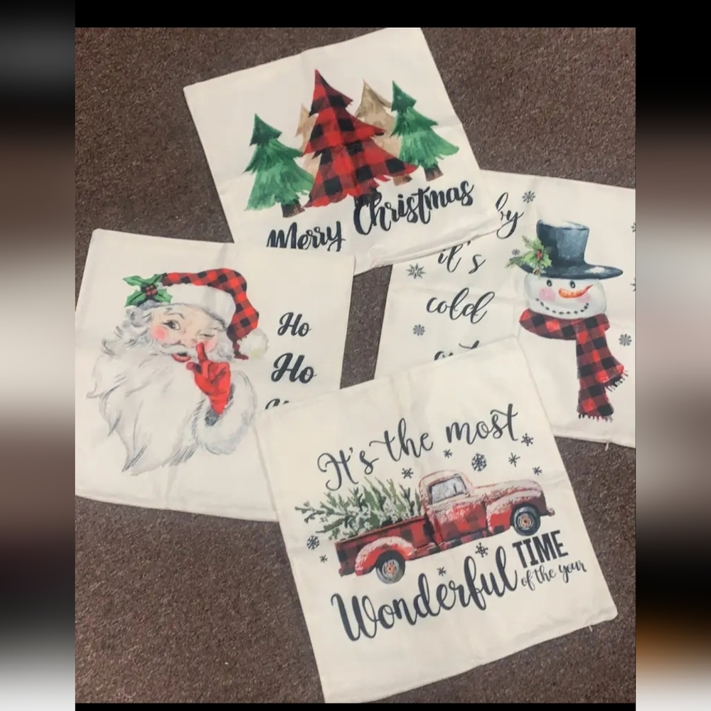 Set of 4 Vintage retro Christmas Santa 18x18 Pillow Covers